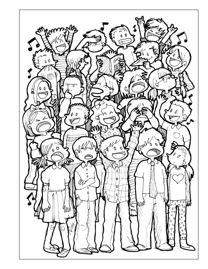 A lot of things - coloring book - full page - choir kids