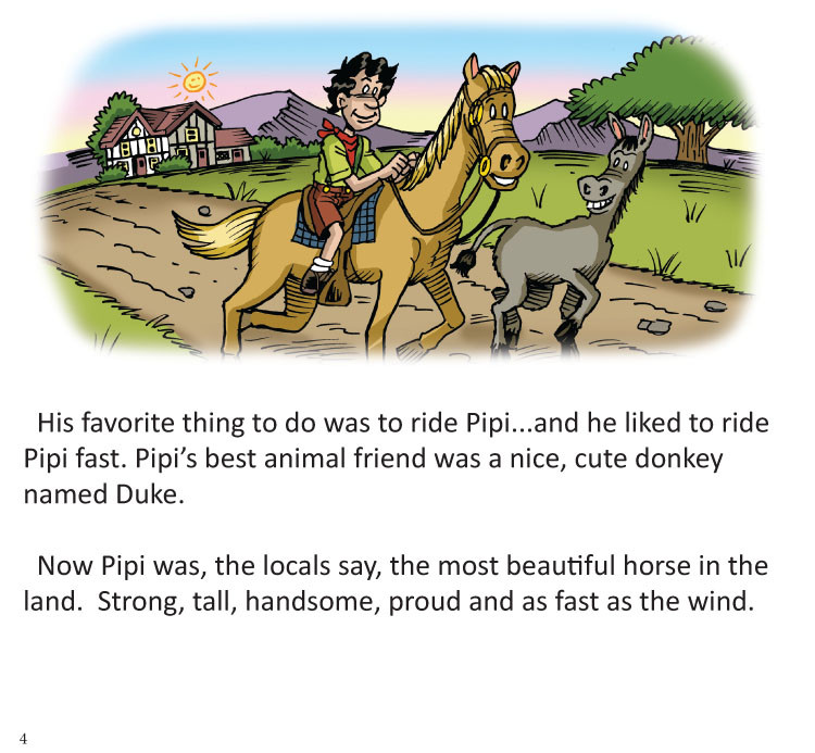 Image 02- Patsy rides Pipi as Duke the donkey trots alongside them.