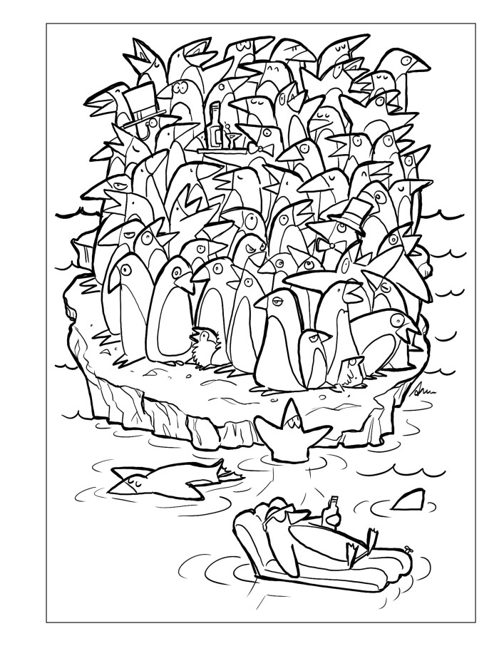 A lot of things - coloring book - full page - penguins