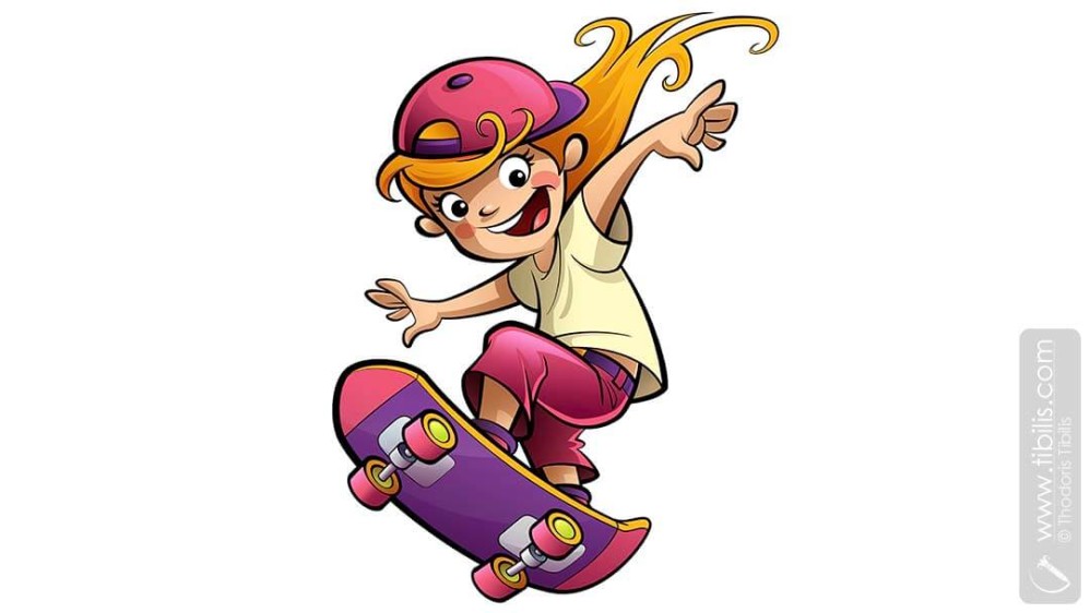 Cartoon Girl Skating | Mascot Character