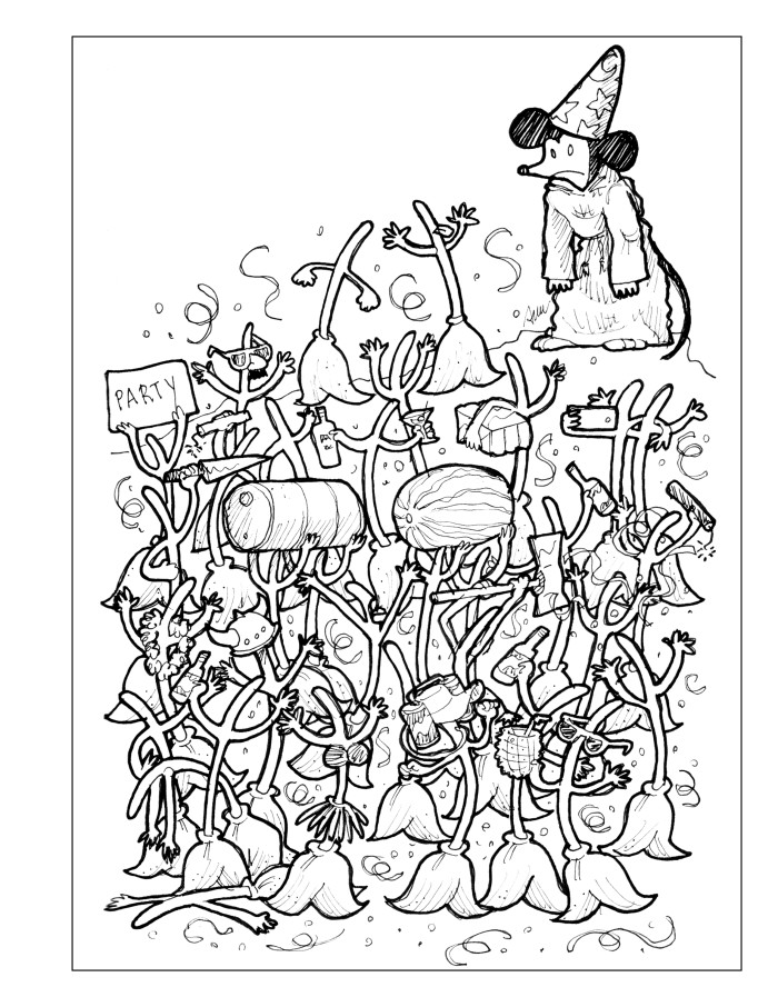 A lot of things - coloring book - full page - brooms