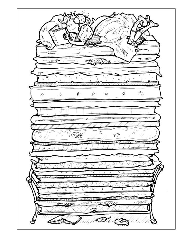 A lot of things - coloring book - full page - princess and the pea