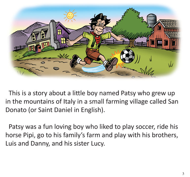 Image 01-Patsy kicking soccer ball through San Donato village.