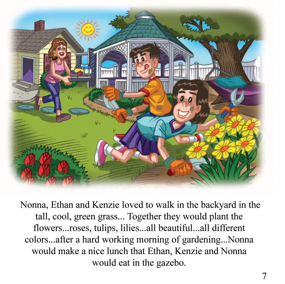 Image 05- Nonna brings the kids lemonade as they learn to work in the garden.