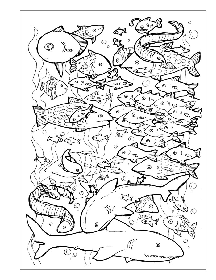A lot of things - coloring book - full page - fish