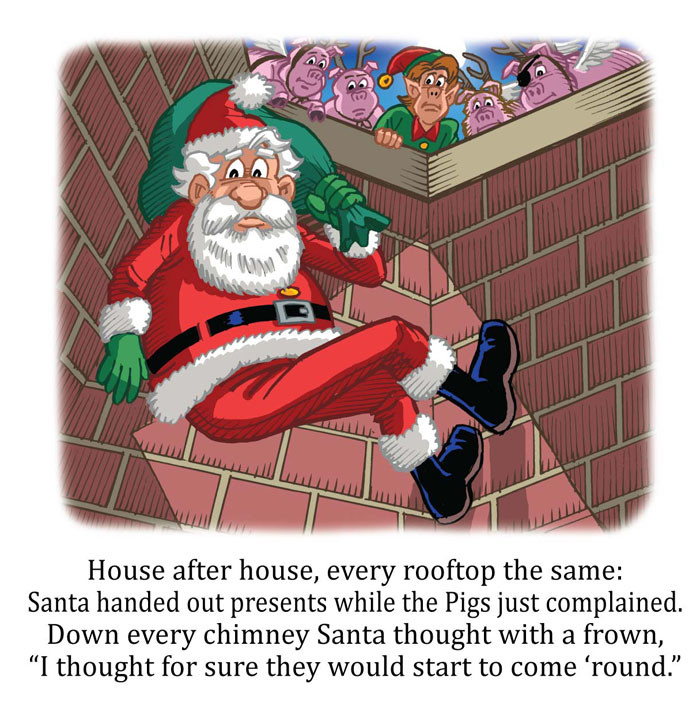 Image 11- Gary the elf and the pigs watch Santa go down the chimney