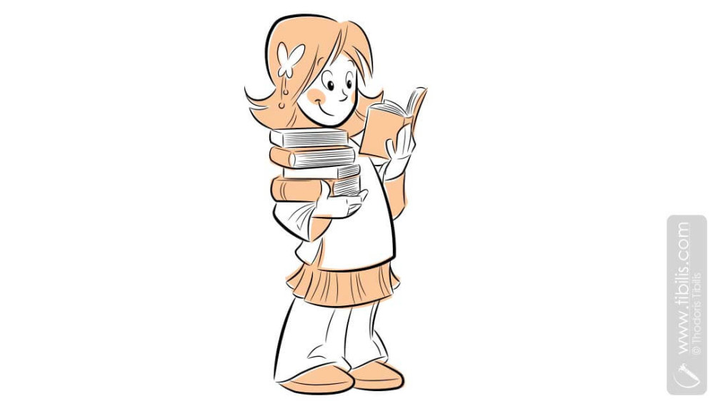 Girl Holding Books & Reading – ELT Educational Illustration