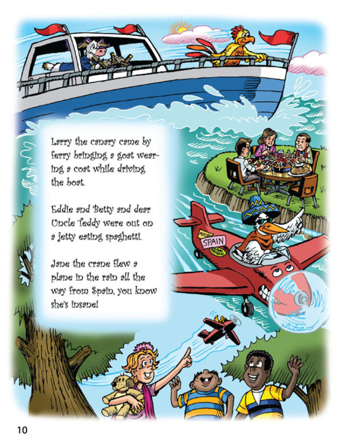 Image 07- PCDB sees a goat driving a boat, Uncle Eddie eating spaghetti, and a crane flying a plane.