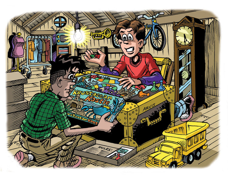 Image 02- Johnny and friend find game in attic.