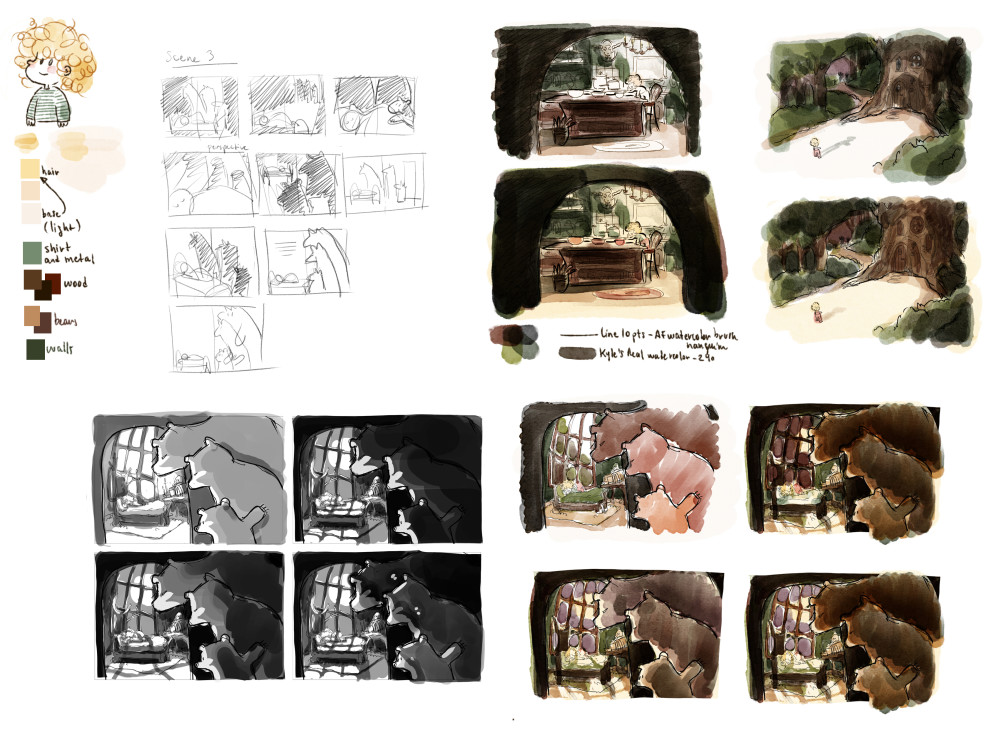 "Goldilocks and the three bears" - PICTURE BOOK - character, composition, color and tonal studies