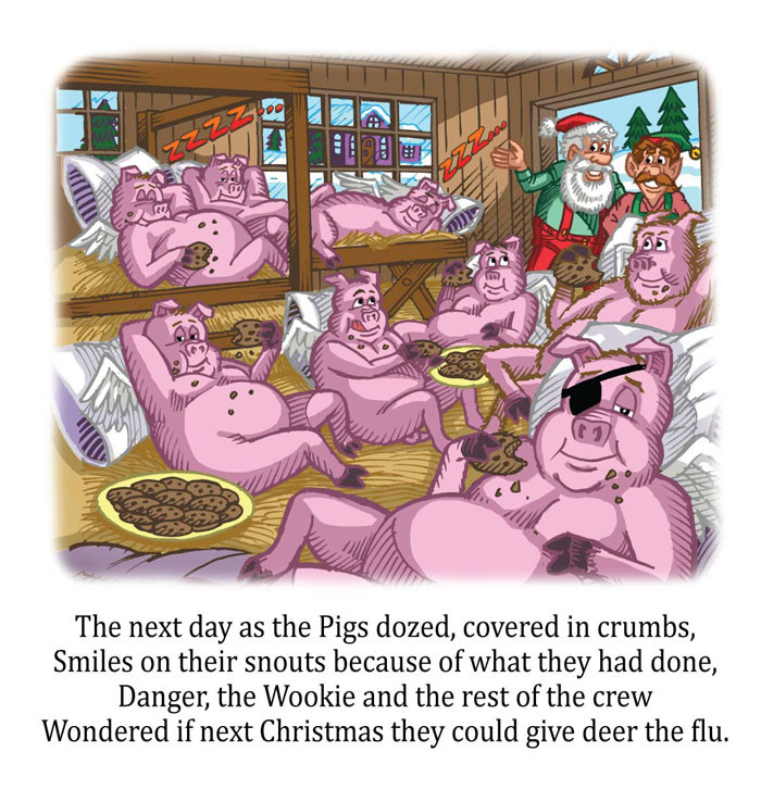 Image 12- Santa and Mrs. Claus watch the pigs enjoy cookies.