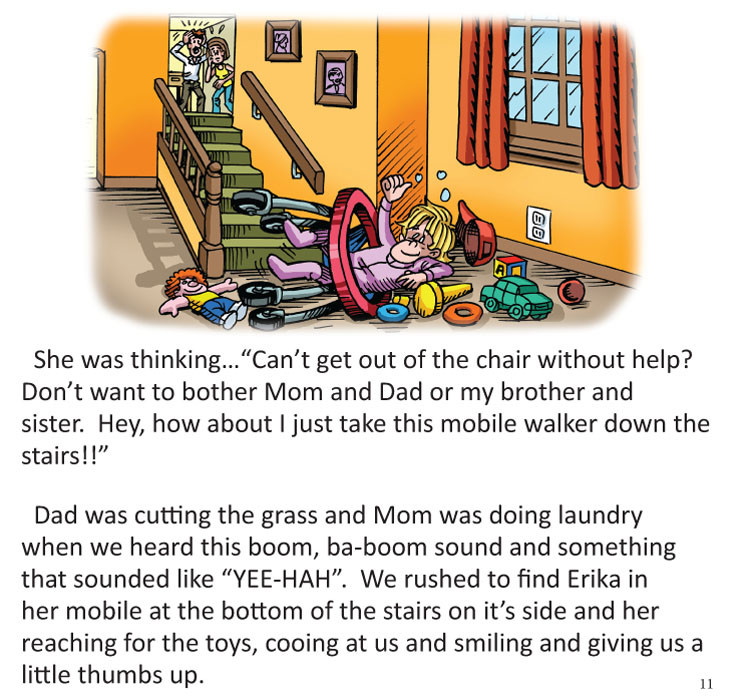 Image 05- Baby Erika, 'little miss excitement', rides walker down stairs!