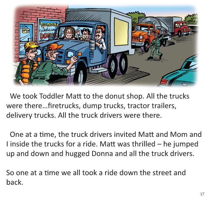 Image 09-  Many trucks gather outside donut shop for Matt to see.