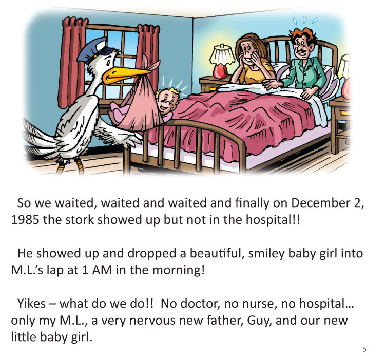 Image 02- Stork shows up with baby girl.