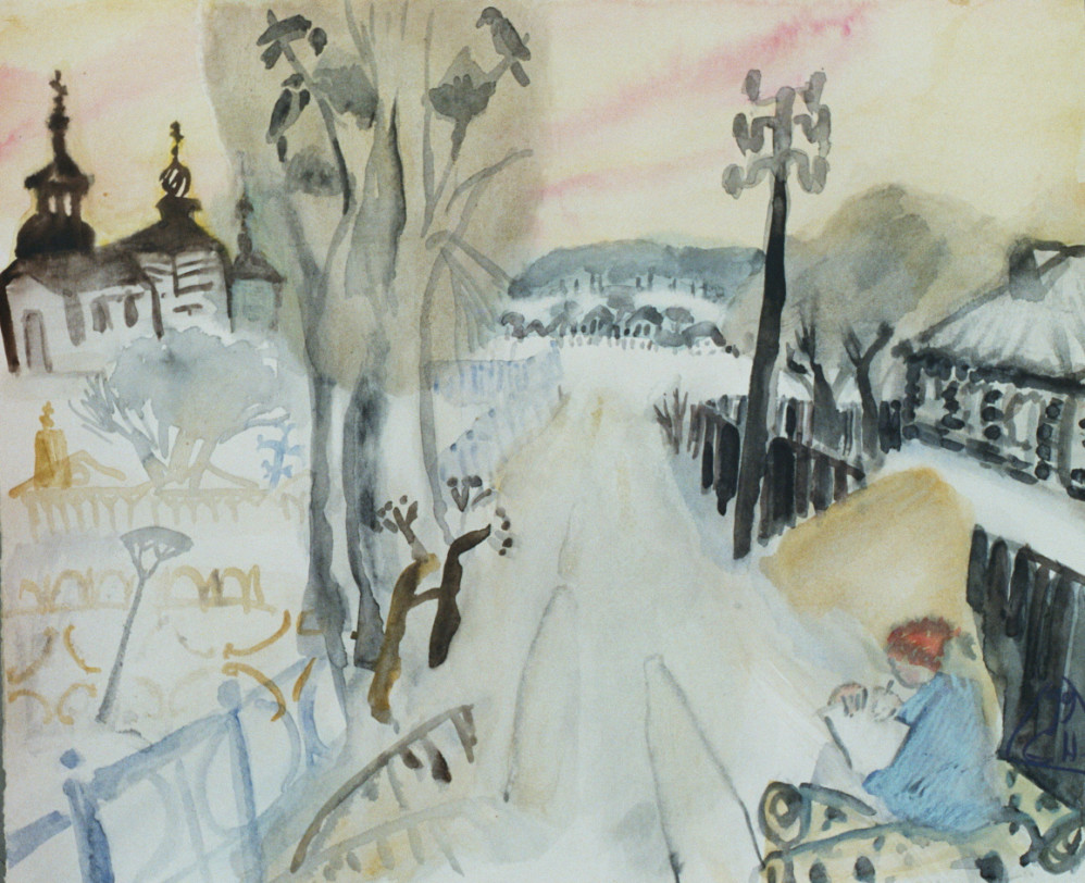 The Author Drawing a Church in Borovsk