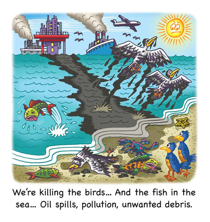 Image 08- Depicts effects of oil spills in oceans.