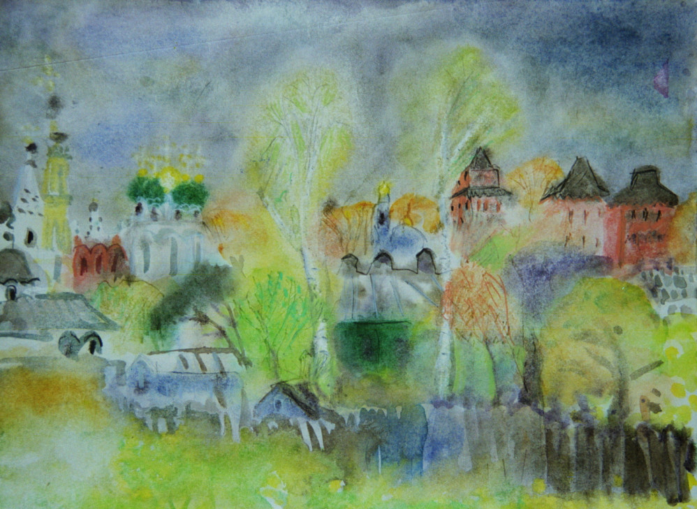 Tho Kolomna Monastery behind Springtime Birchtrees