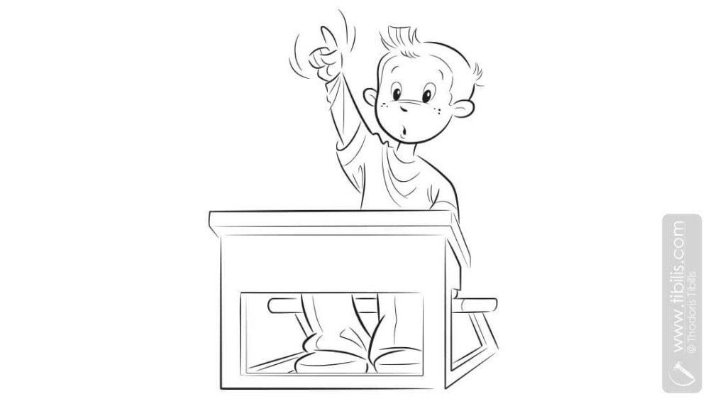 Boy Raising Hand At Classroom – ELT Educational Illustration