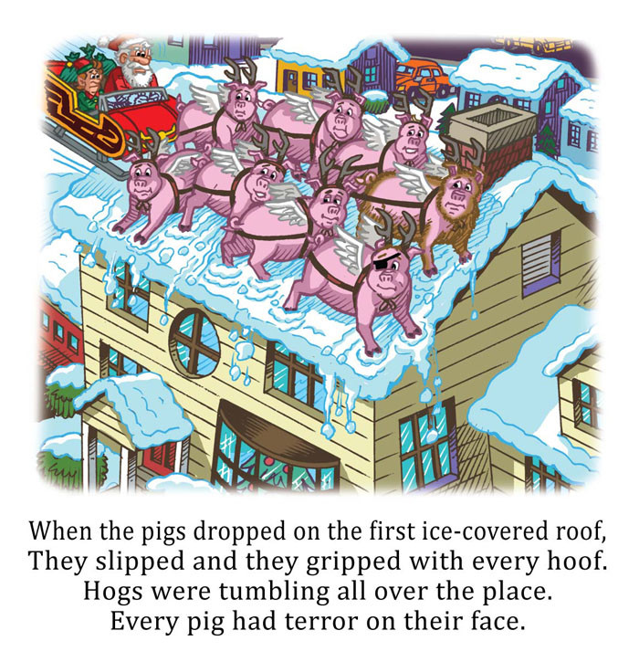 Image 09- The pigs land on their first rooftop