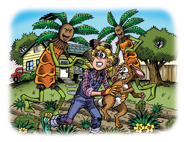 Image 05- Johnny's sister attacked by sunflower aliens.