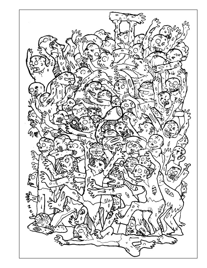 A lot of things - coloring book - full page - zombies