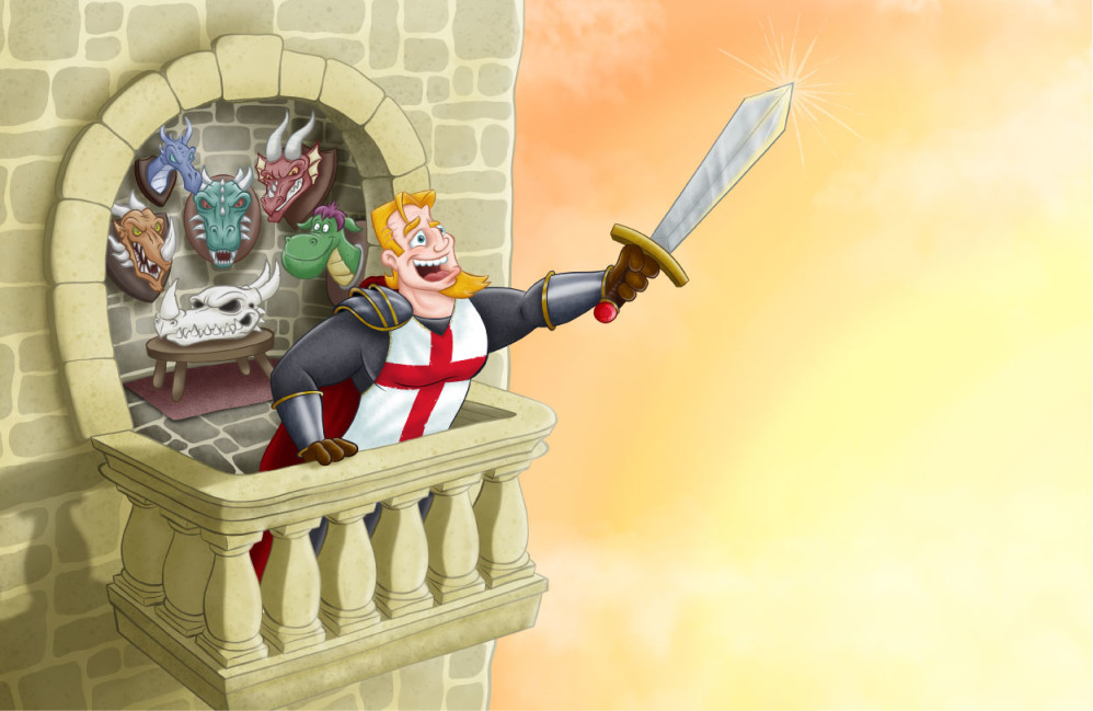 Gallant St George and the Dragon of Wales - Balcony Knight and Dragon Heads