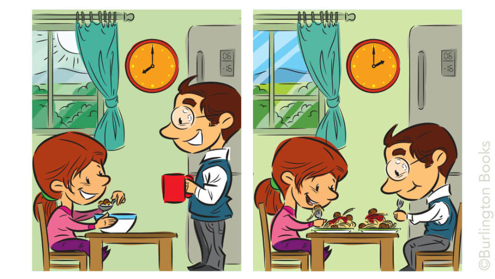 Family at different time of the day | ELT Illustration