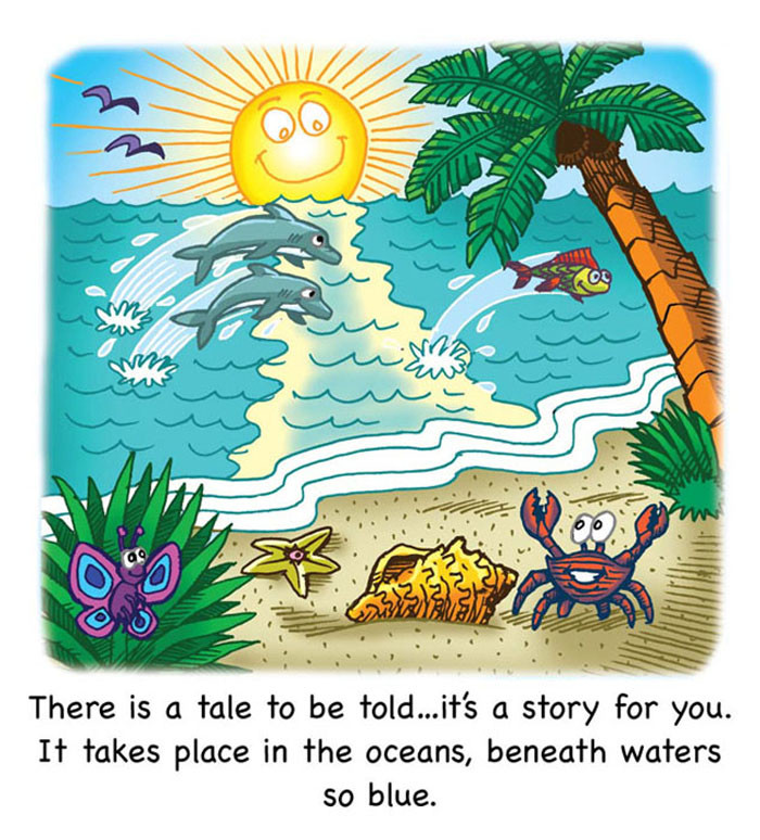 Image 01- A peaceful beach scene with frolicking sea life!