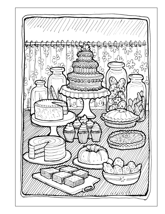 A lot of things - coloring book - full page - baked goods