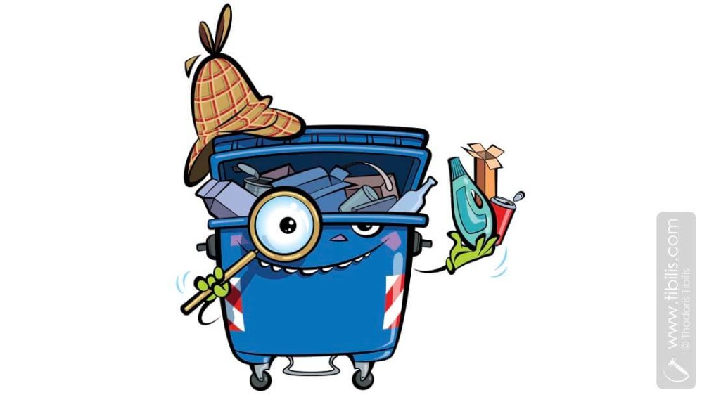 Cartoon Inspector Recycling Bin | Mascot Character