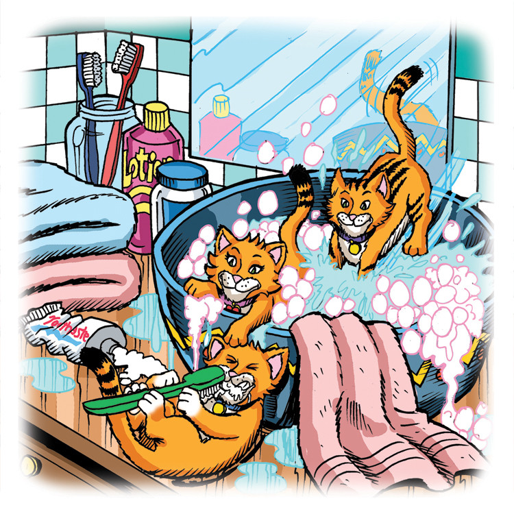 Image 06- The kittys frolic in a sink bath.