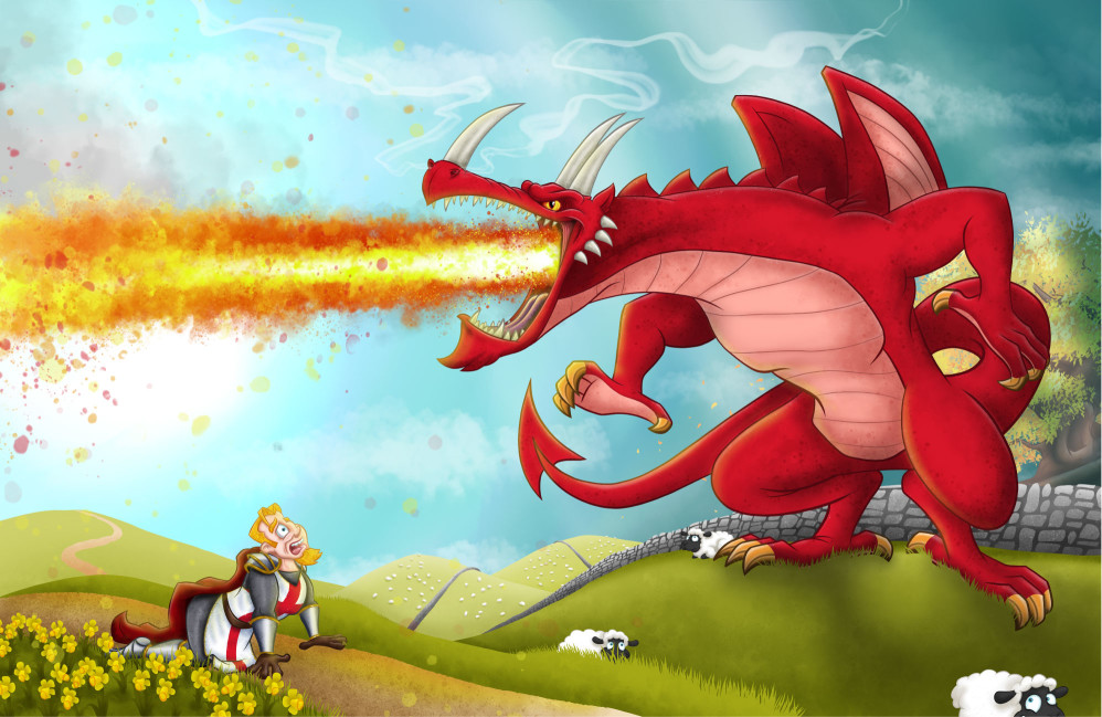 Gallant St George and the Dragon of Wales - Fire-breathing Welsh Dragon