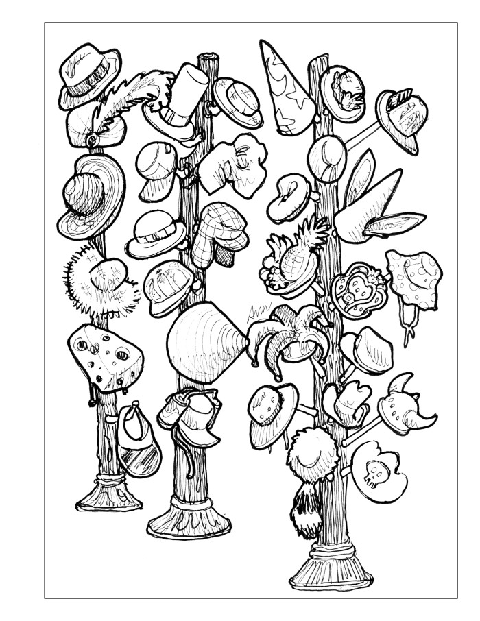 A lot of things - coloring book - full page - hats