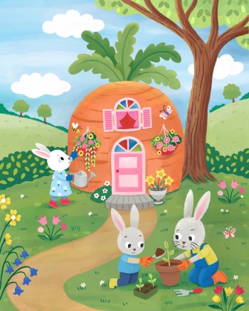 Bunny Garden Cottage – Children’s Springtime Illustration