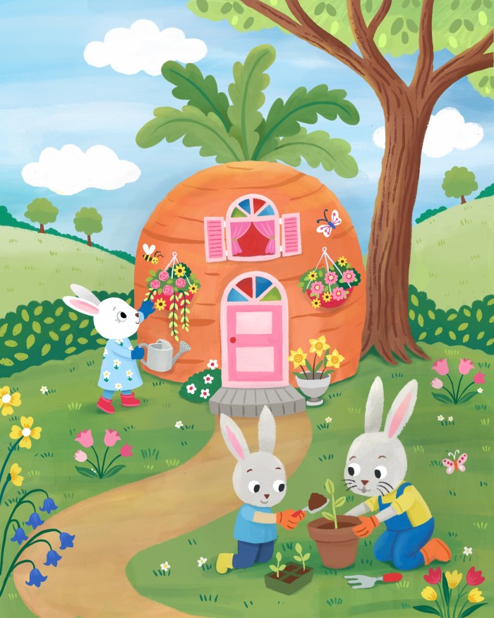 Bunny Garden Cottage – Children’s Springtime Illustration