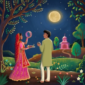 Karwa Chauth Moonlight Illustration