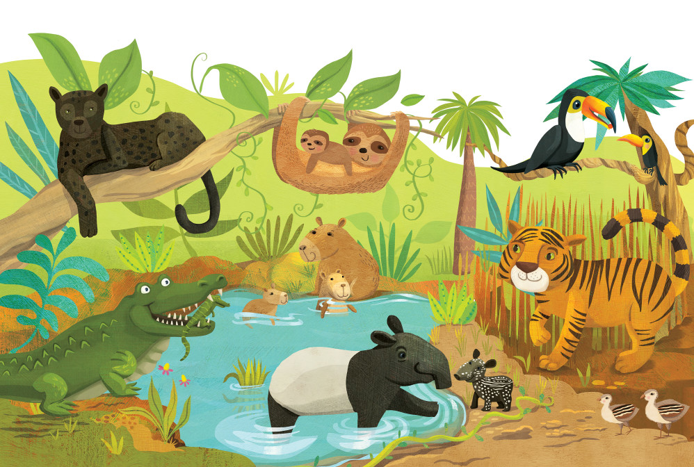 Jungle illustration from upcoming book "Animal Facts" from AZ Books