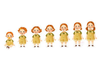 Girl from age 0 to 6 - character design