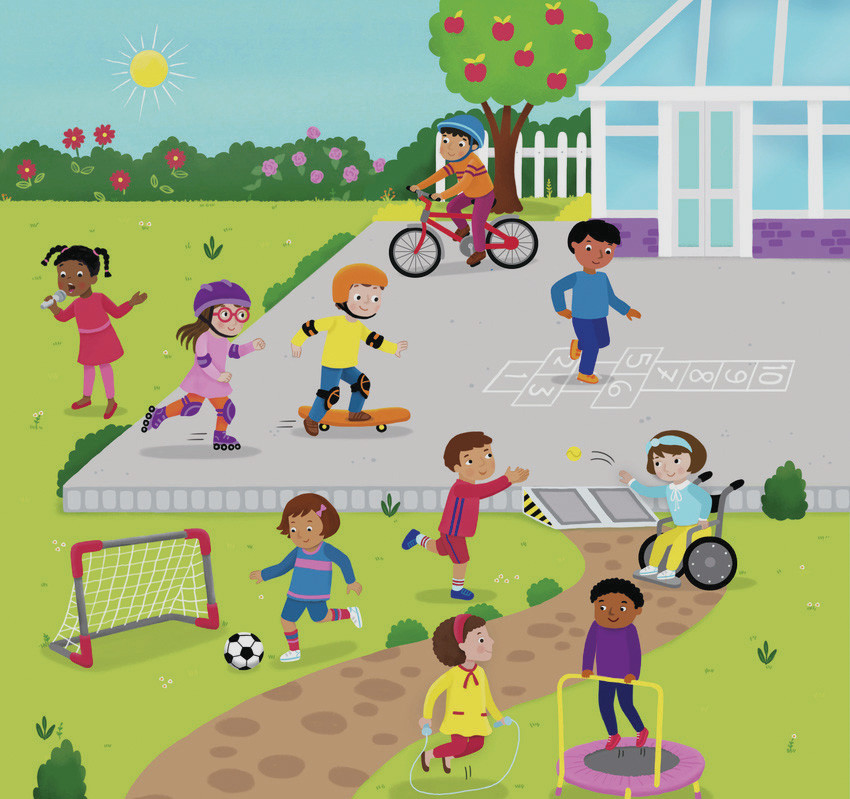Children Playing Outdoors – Inclusive Playground Illustration