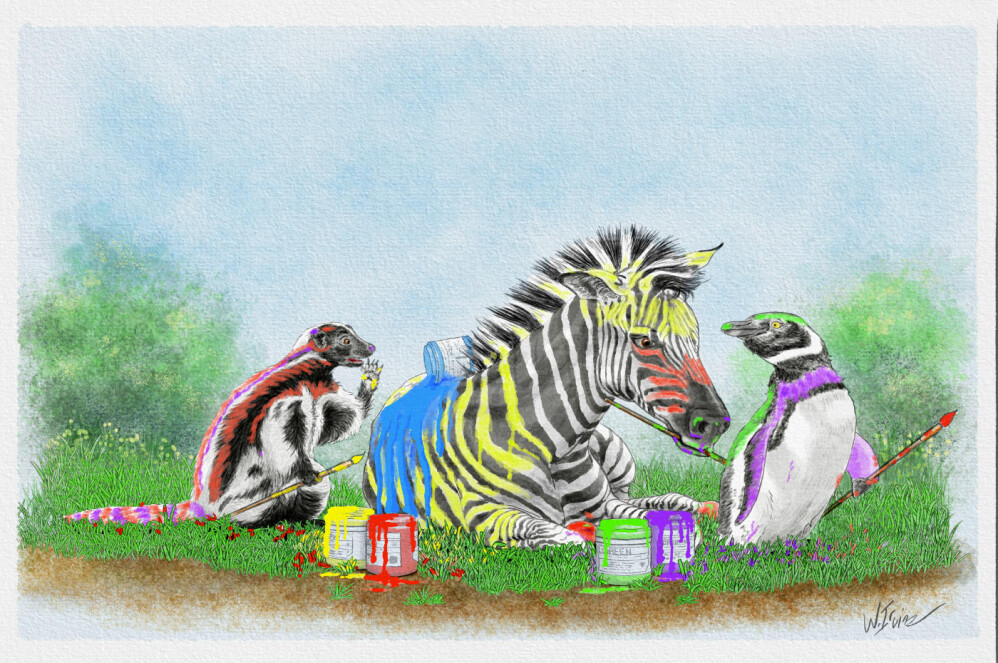 A skunk, zebra, and penguin walk into an art supply store.