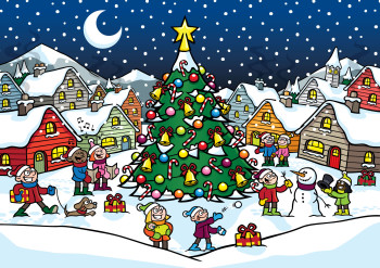 Snowy Village Christmas Scene