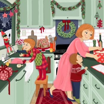 Christmas Kitchen Scene – Festive Family Illustration