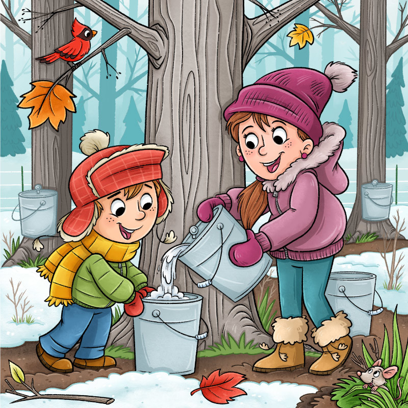 Children Collecting Maple Syrup