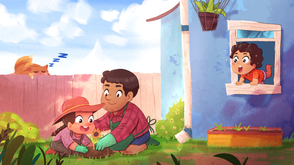 Gardening with Dad during school break