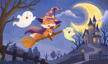 Fox and Ghost Halloween Illustration