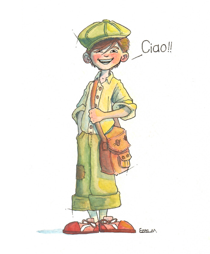 Italian Boy (Ink and Watercolor).