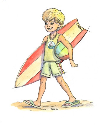 Beach Boy (Ink and Watercolor).