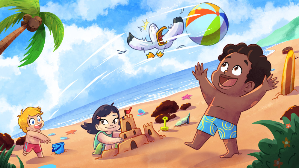 Playing at the beach with friends