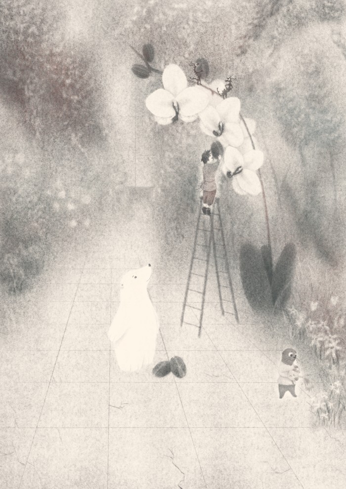 Boy_polar_bear_otter_dragons_garden_orchid