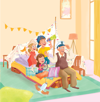 Grandpa tells a story to his grandchildren